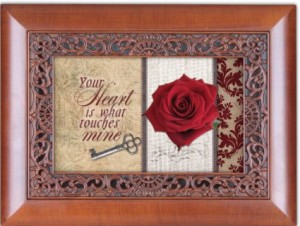 My Love Your Heart Faux Woodgrain Petite Rose Music Jewelry Box Plays Unchained Melody