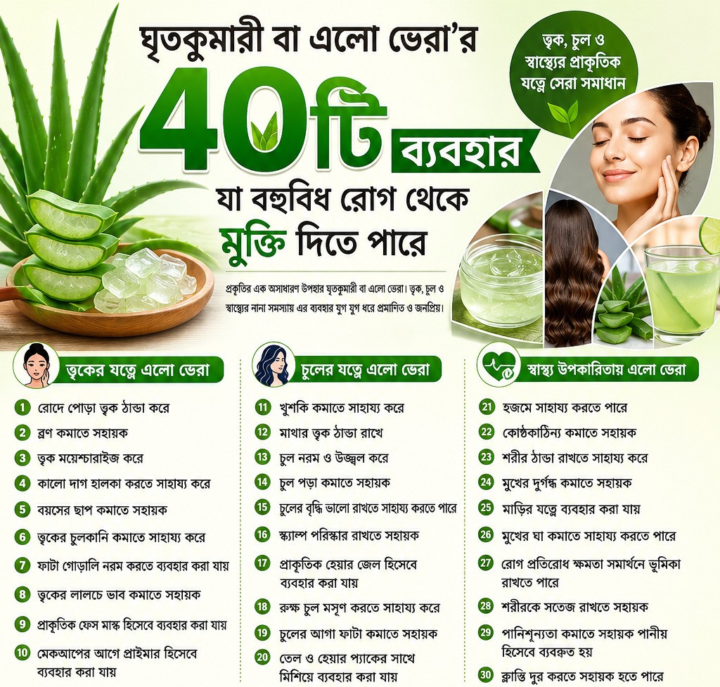 ঘৃতকুমারী বা এলো ভেরা’র ৪০টি ব্যবহার যা বহুবিধ সমস্যা থেকে স্বস্তি দিতে পারে